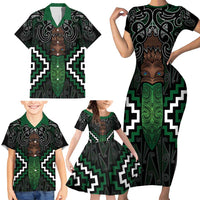 Maori Taiaha Pounamu Whakairo Personalized Family Matching Short Sleeve Bodycon Dress and Hawaiian Shirt Jade Poutama Motifs
