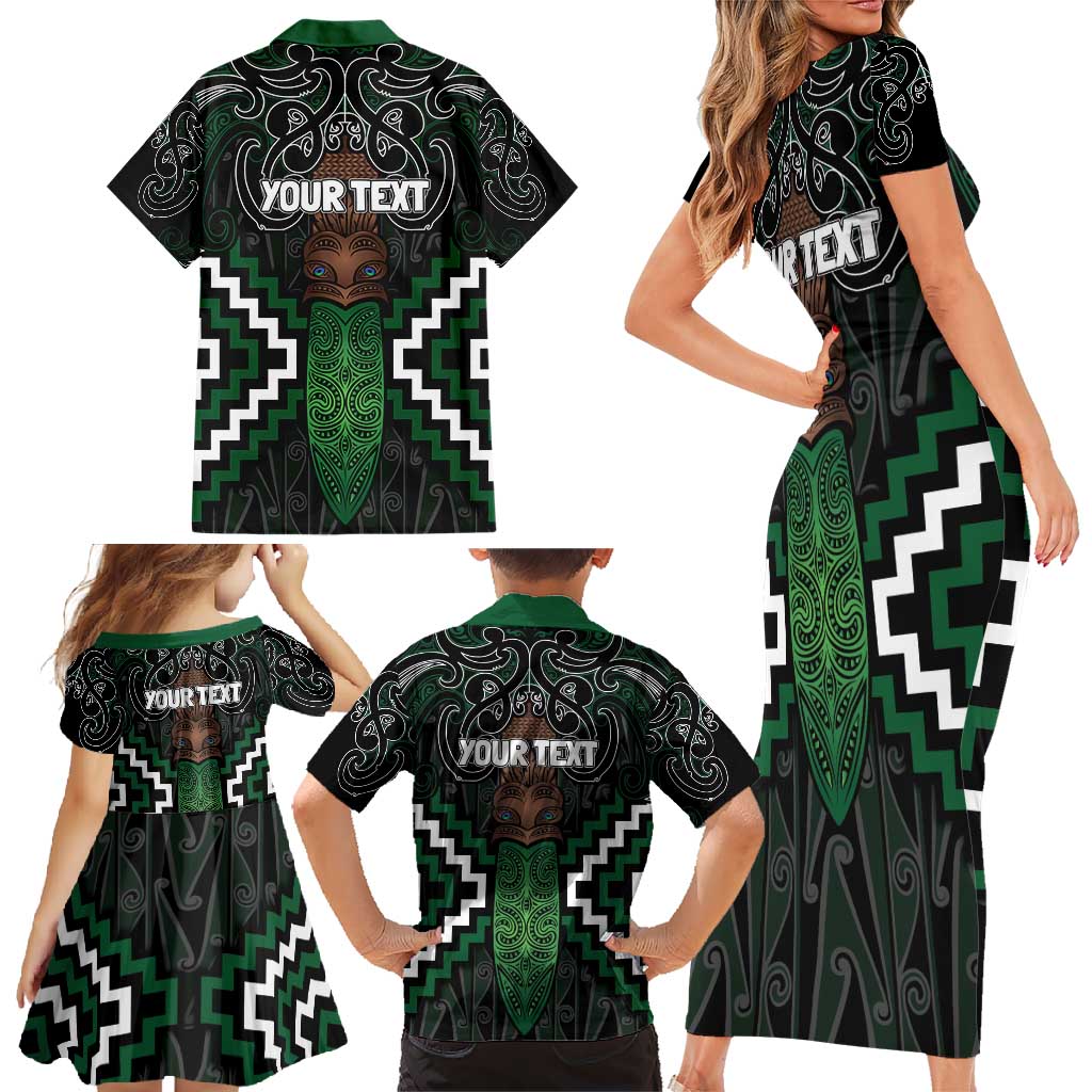 Maori Taiaha Pounamu Whakairo Personalized Family Matching Short Sleeve Bodycon Dress and Hawaiian Shirt Jade Poutama Motifs