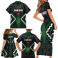Maori Taiaha Pounamu Whakairo Personalized Family Matching Short Sleeve Bodycon Dress and Hawaiian Shirt Jade Poutama Motifs