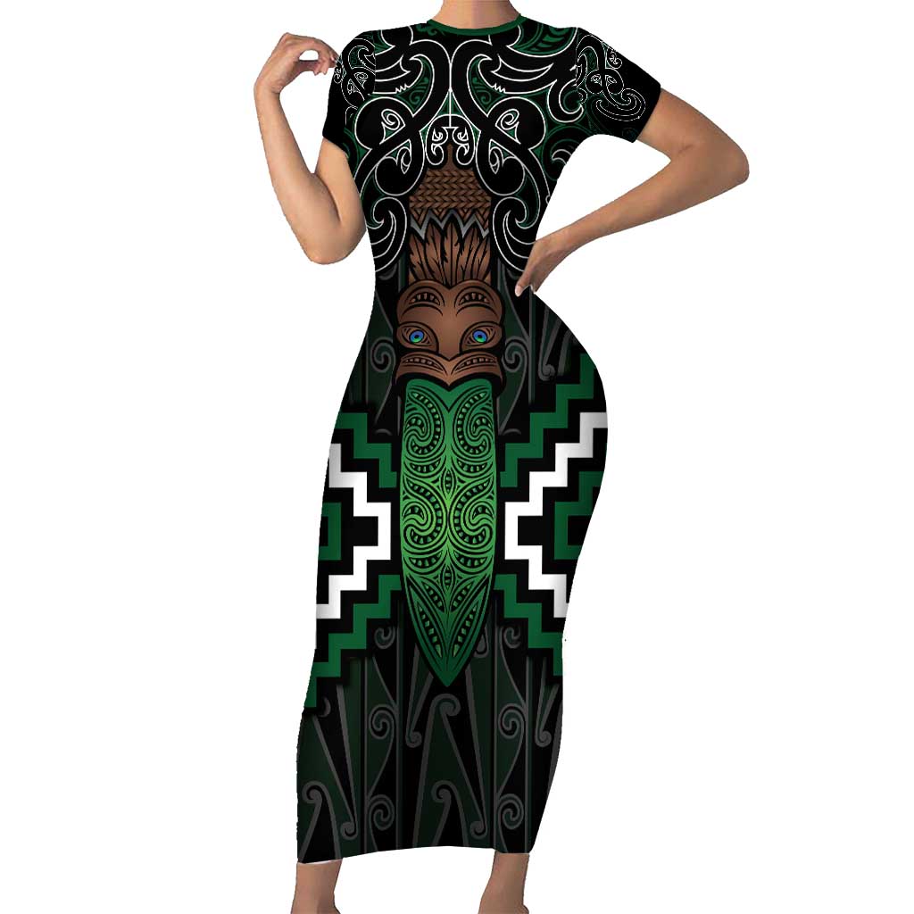 Maori Taiaha Pounamu Whakairo Personalized Family Matching Short Sleeve Bodycon Dress and Hawaiian Shirt Jade Poutama Motifs