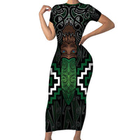 Maori Taiaha Pounamu Whakairo Personalized Family Matching Short Sleeve Bodycon Dress and Hawaiian Shirt Jade Poutama Motifs