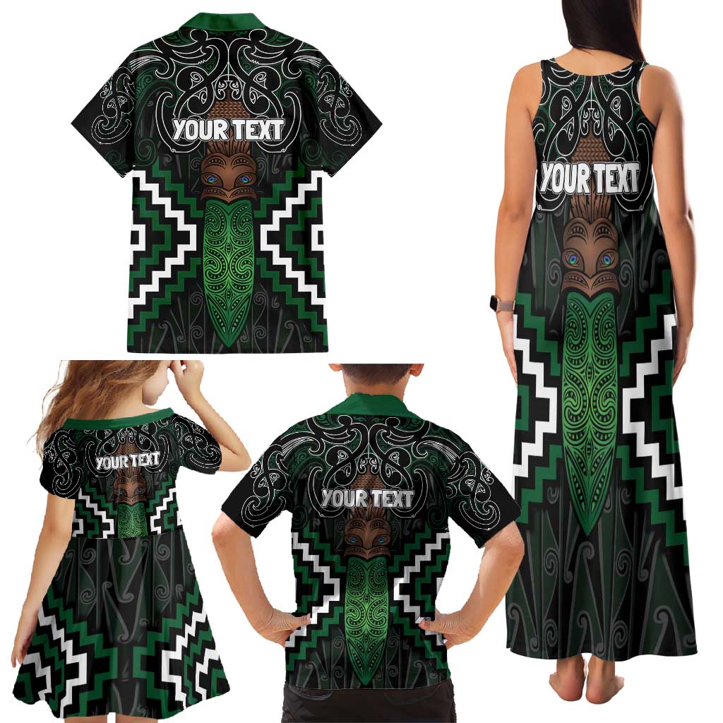 Maori Taiaha Pounamu Whakairo Personalized Family Matching Tank Maxi Dress and Hawaiian Shirt Jade Poutama Motifs