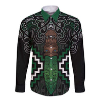 Maori Taiaha Pounamu Whakairo Personalized Long Sleeve Button Shirt Jade Poutama Motifs