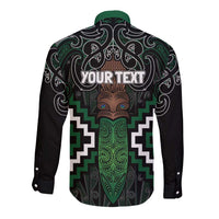 Maori Taiaha Pounamu Whakairo Personalized Long Sleeve Button Shirt Jade Poutama Motifs