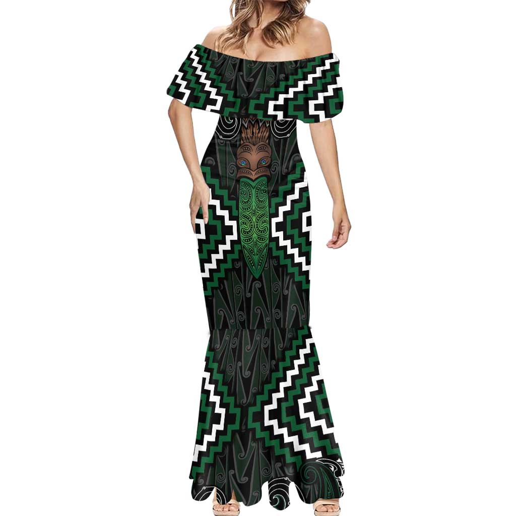 Maori Taiaha Pounamu Whakairo Personalized Mermaid Dress Jade Poutama Motifs