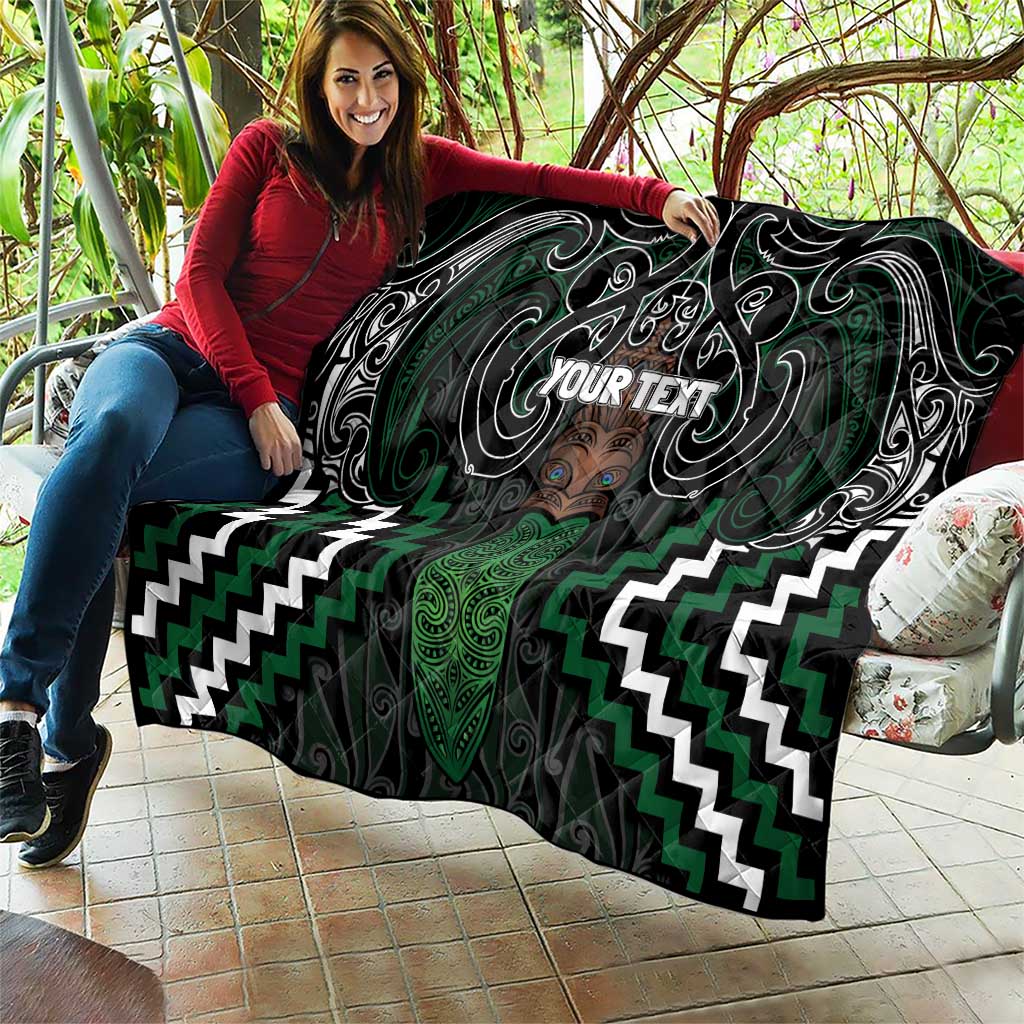 Maori Taiaha Pounamu Whakairo Personalized Quilt Jade Poutama Motifs