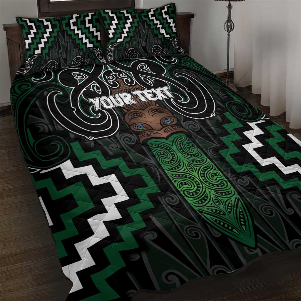 Maori Taiaha Pounamu Whakairo Personalized Quilt Bed Set Jade Poutama Motifs
