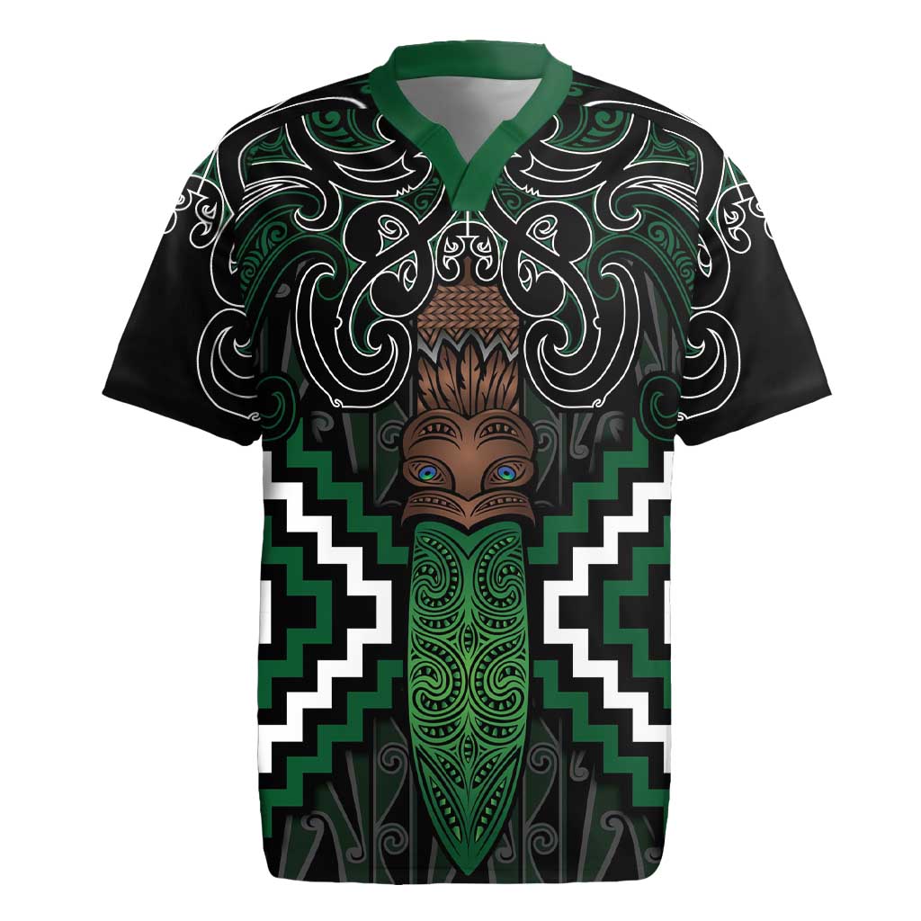Maori Taiaha Pounamu Whakairo Personalized Rugby Jersey Jade Poutama Motifs