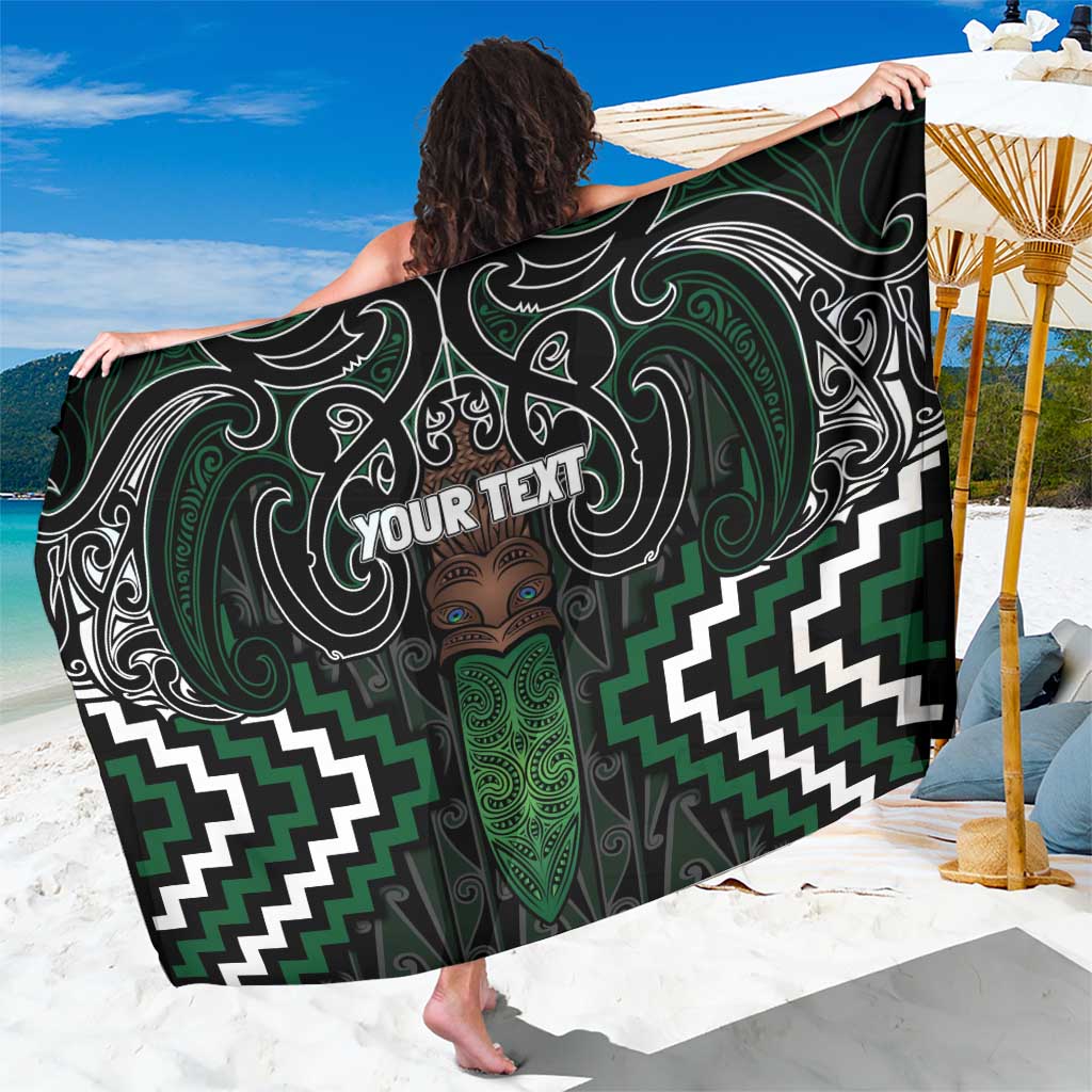 Maori Taiaha Pounamu Whakairo Personalized Sarong Jade Poutama Motifs