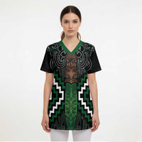 Maori Taiaha Pounamu Whakairo Personalized Scrub Top Jade Poutama Motifs - Polynesian Pride