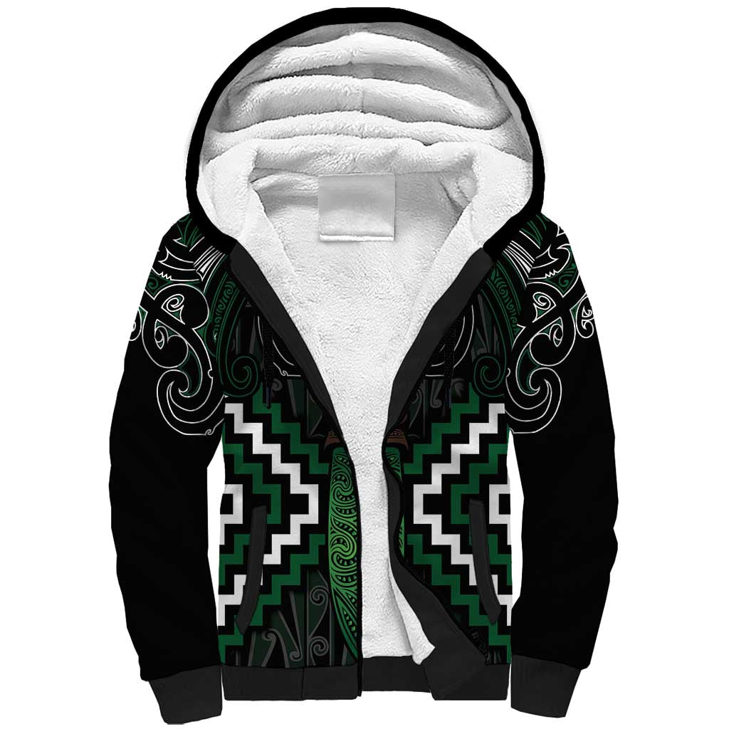 Maori Taiaha Pounamu Whakairo Personalized Sherpa Hoodie Jade Poutama Motifs