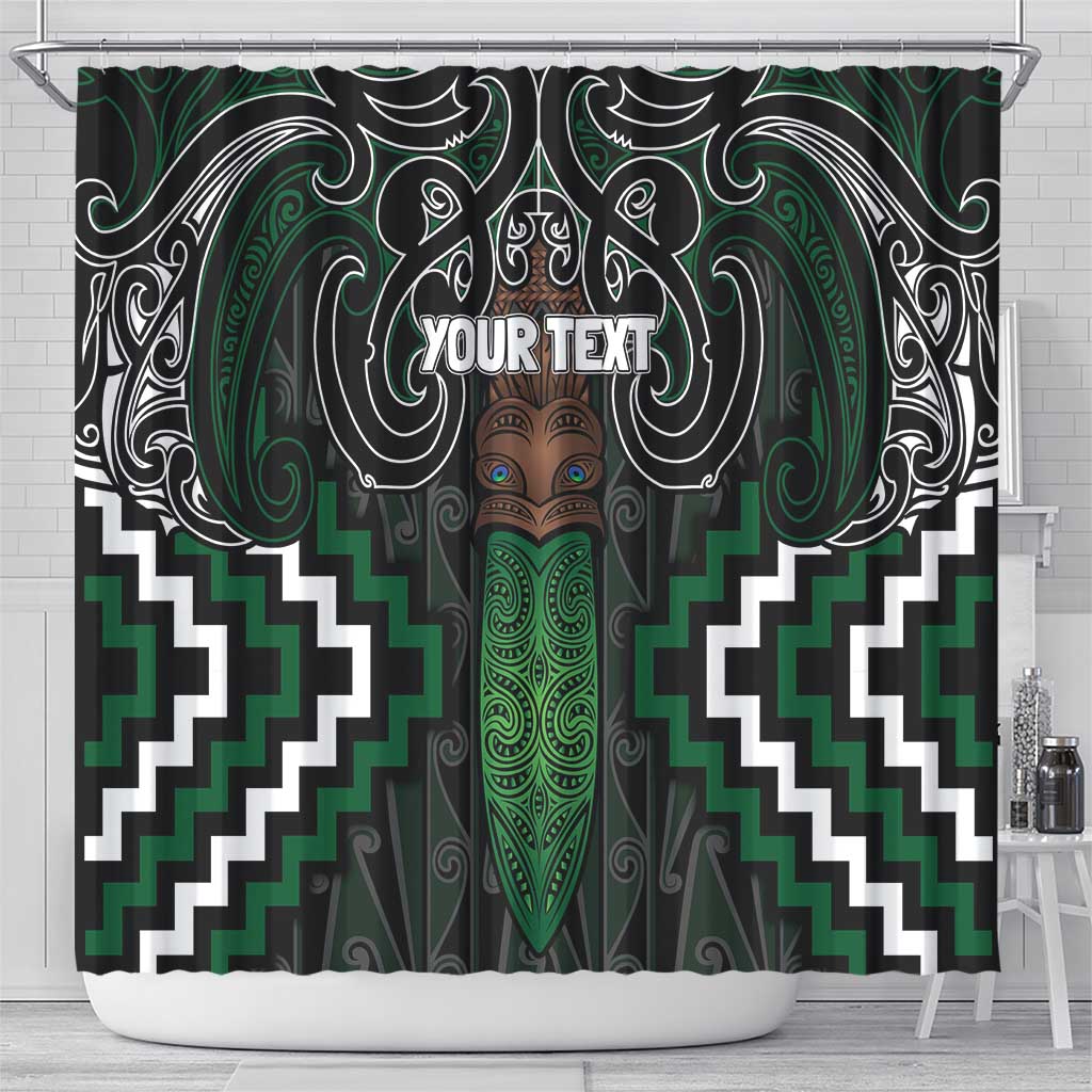 Maori Taiaha Pounamu Whakairo Personalized Shower Curtain Jade Poutama Motifs