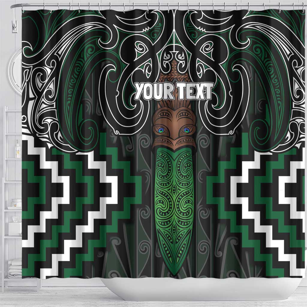Maori Taiaha Pounamu Whakairo Personalized Shower Curtain Jade Poutama Motifs