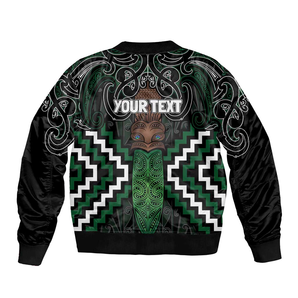 Maori Taiaha Pounamu Whakairo Personalized Sleeve Zip Bomber Jacket Jade Poutama Motifs