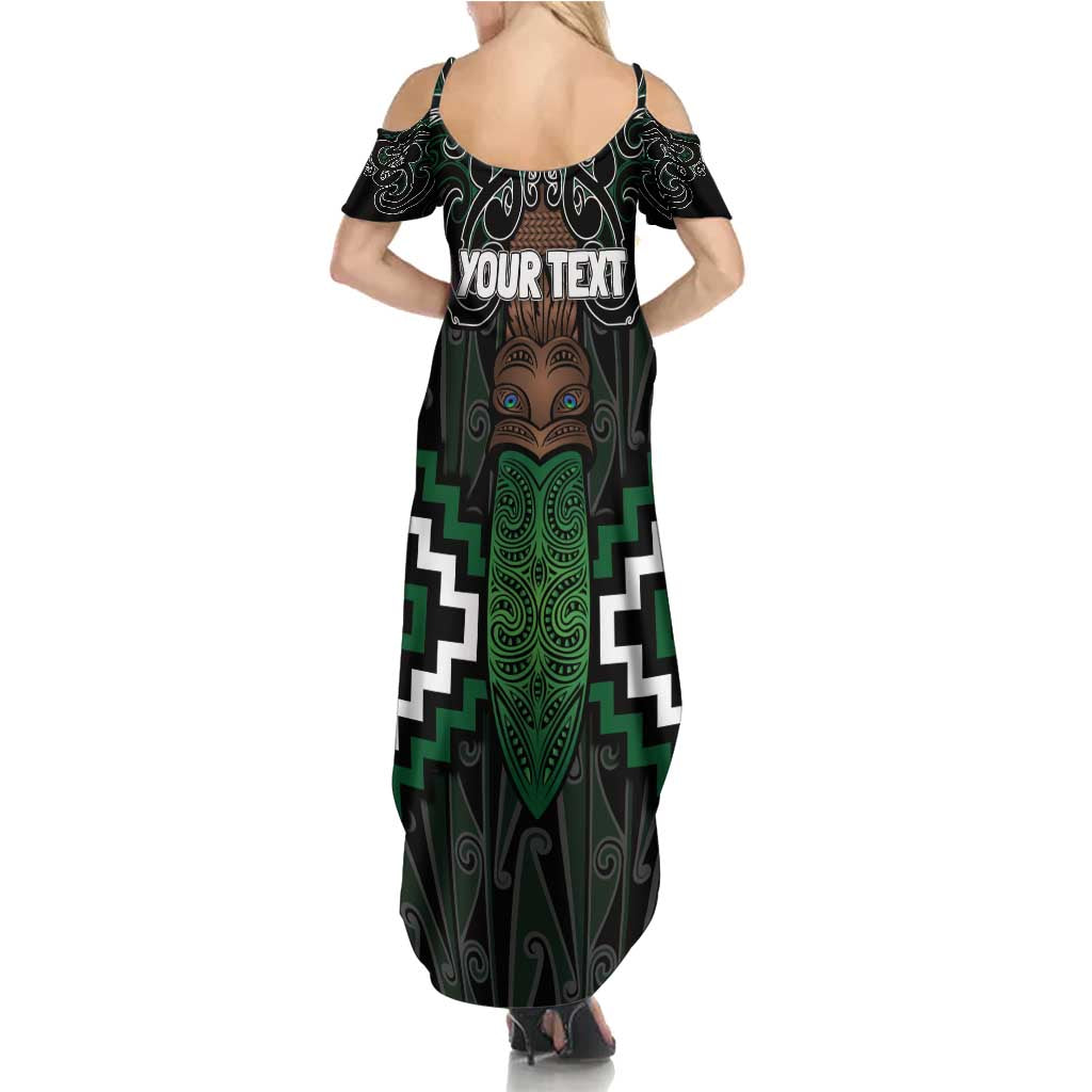 Maori Taiaha Pounamu Whakairo Personalized Summer Maxi Dress Jade Poutama Motifs