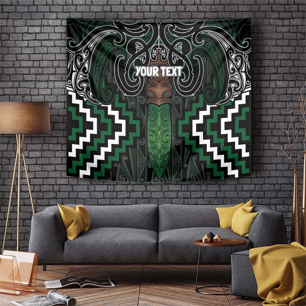 Maori Taiaha Pounamu Whakairo Personalized Tapestry Jade Poutama Motifs