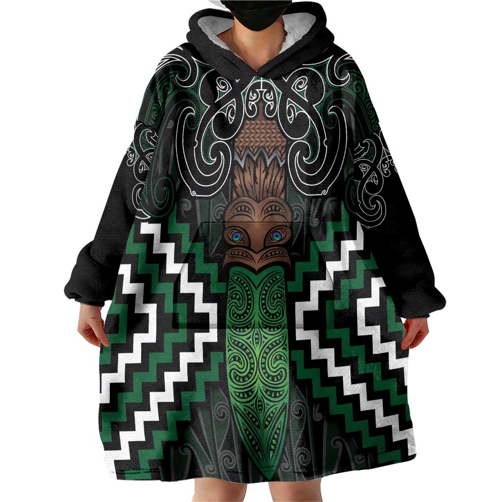Maori Taiaha Pounamu Whakairo Personalized Wearable Blanket Hoodie Jade Poutama Motifs