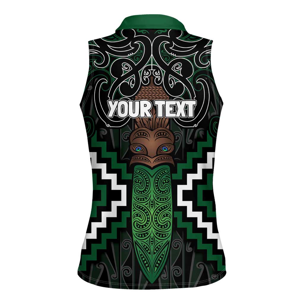 Maori Taiaha Pounamu Whakairo Personalized Women Sleeveless Polo Shirt Jade Poutama Motifs