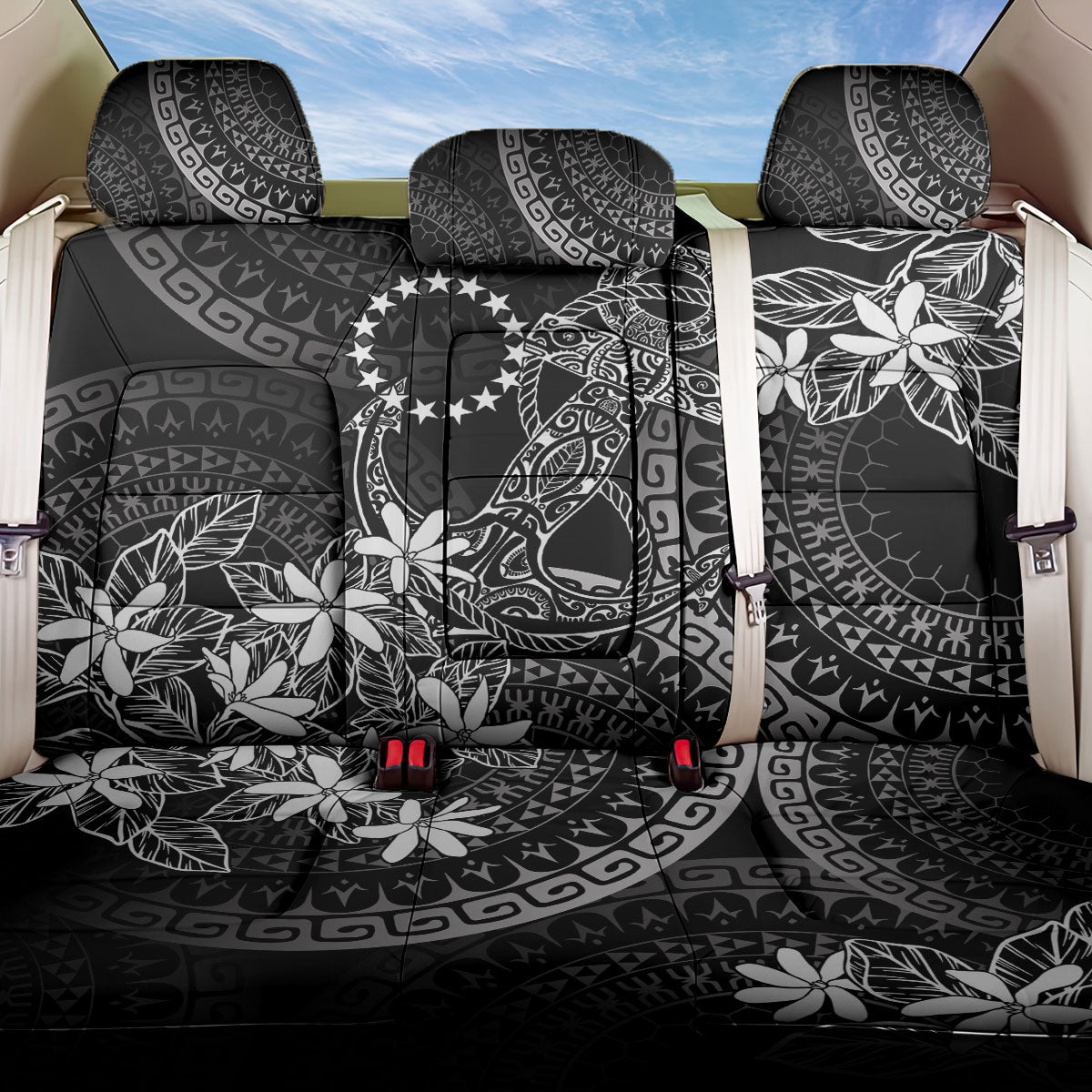 Black Kuki Airani Tapakau Back Car Seat Cover Tribal Anchor Mix Tiare LT7 One Size Black - Polynesian Pride