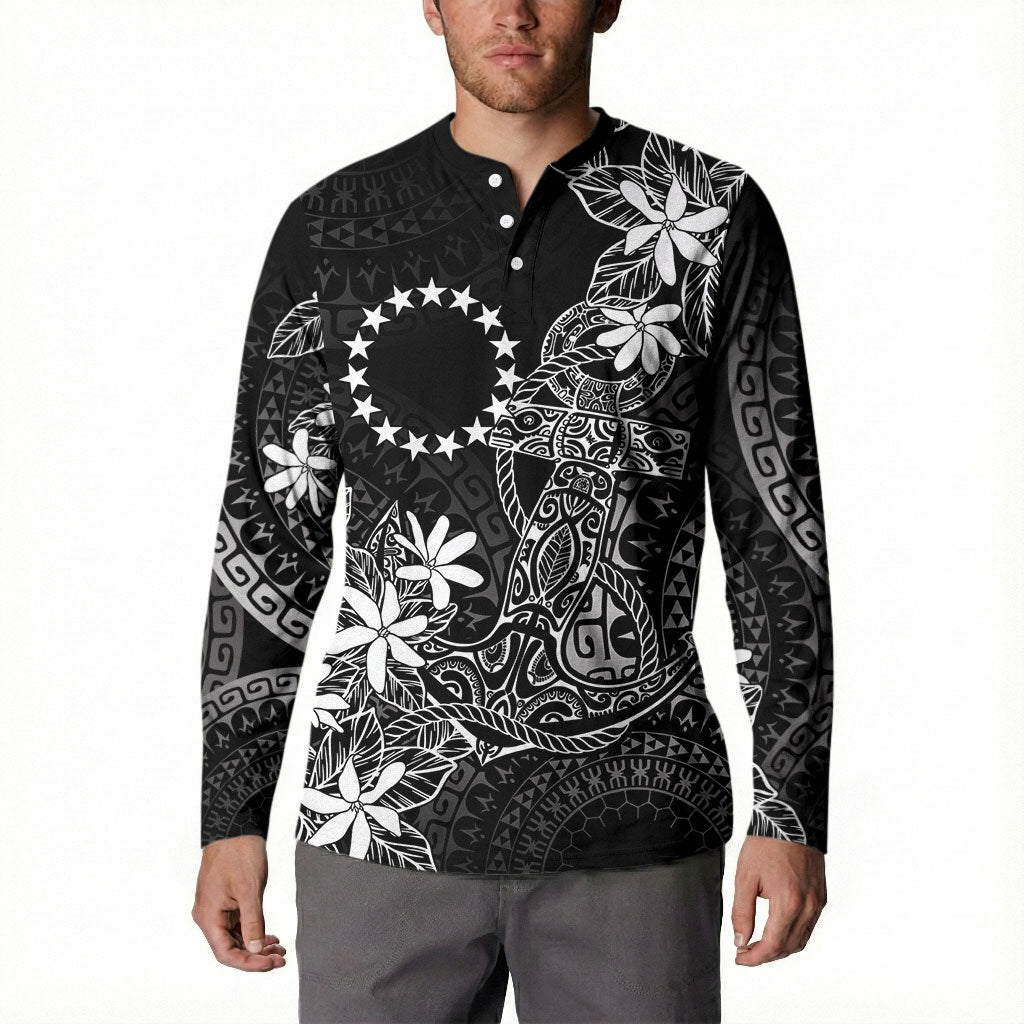 Black Kuki Airani Tapakau Button Sweatshirt Tribal Anchor Mix Tiare