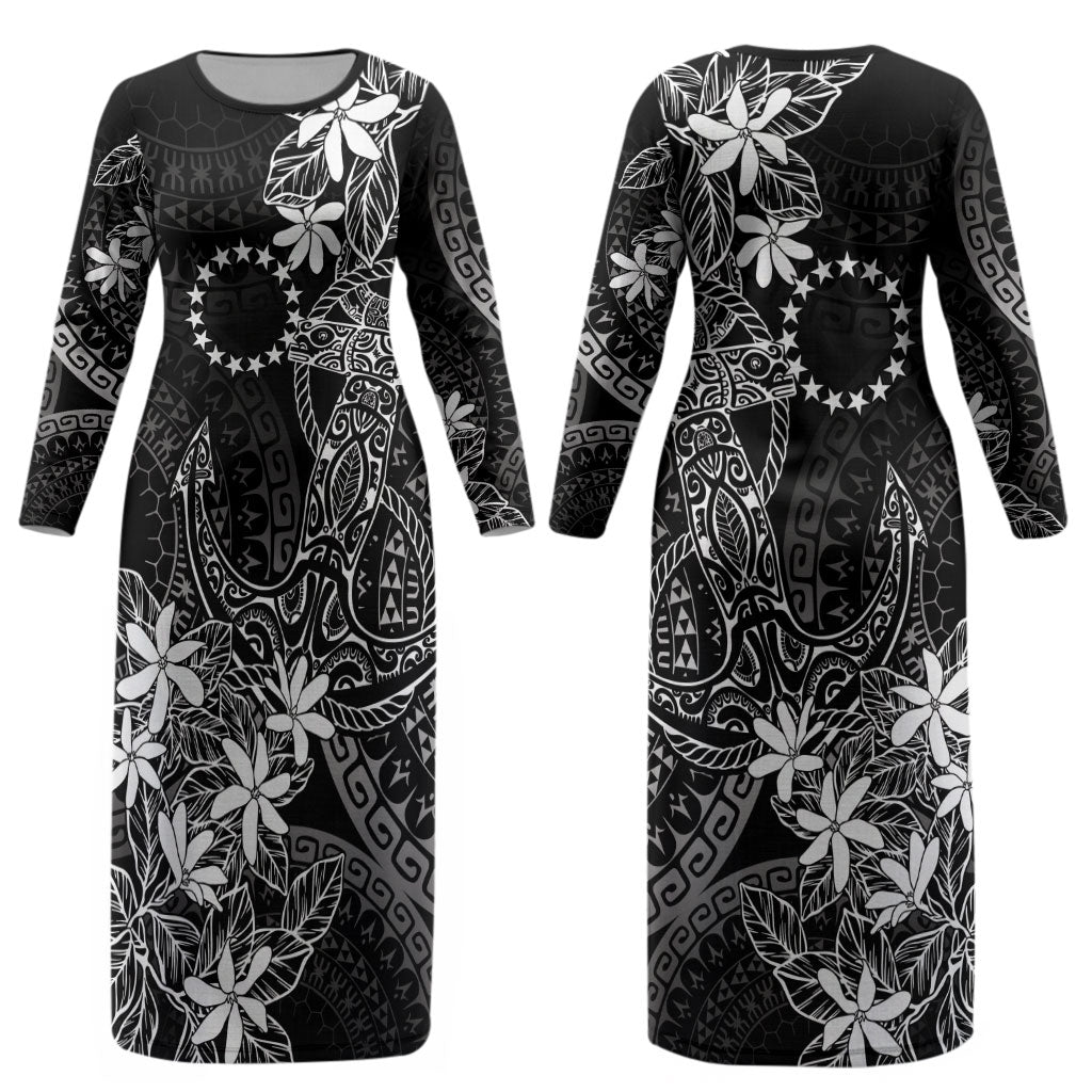 Black Kuki Airani Tapakau Couples Matching Long Sleeve Bodycon Dress and Long Sleeve Button Shirt Tribal Anchor Mix Tiare LT7 - Polynesian Pride