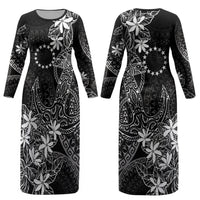 Black Kuki Airani Tapakau Couples Matching Long Sleeve Bodycon Dress and Long Sleeve Button Shirt Tribal Anchor Mix Tiare LT7 - Polynesian Pride