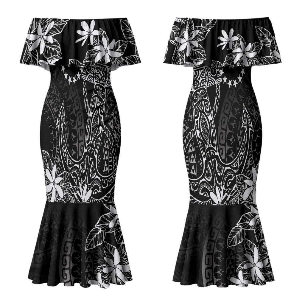Black Kuki Airani Tapakau Couples Matching Mermaid Dress and Long Sleeve Button Shirt Tribal Anchor Mix Tiare LT7 - Polynesian Pride