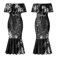 Black Kuki Airani Tapakau Couples Matching Mermaid Dress and Long Sleeve Button Shirt Tribal Anchor Mix Tiare LT7 - Polynesian Pride