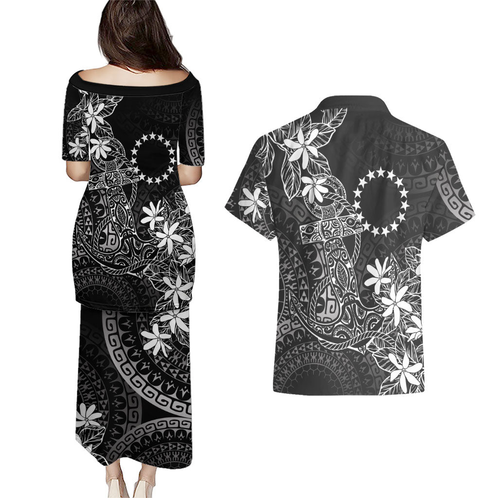 Black Kuki Airani Tapakau Couples Matching Puletasi and Hawaiian Shirt Tribal Anchor Mix Tiare