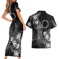 Black Kuki Airani Tapakau Couples Matching Short Sleeve Bodycon Dress and Hawaiian Shirt Tribal Anchor Mix Tiare