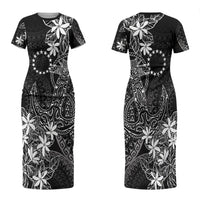Black Kuki Airani Tapakau Couples Matching Short Sleeve Bodycon Dress and Long Sleeve Button Shirt Tribal Anchor Mix Tiare LT7 - Polynesian Pride