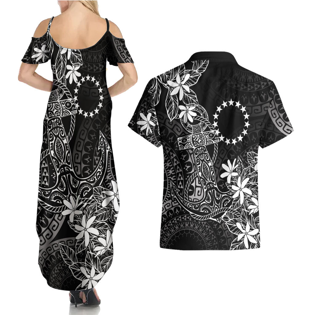 Black Kuki Airani Tapakau Couples Matching Summer Maxi Dress and Hawaiian Shirt Tribal Anchor Mix Tiare