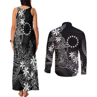 Black Kuki Airani Tapakau Couples Matching Tank Maxi Dress and Long Sleeve Button Shirt Tribal Anchor Mix Tiare