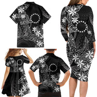 Black Kuki Airani Tapakau Family Matching Long Sleeve Bodycon Dress and Hawaiian Shirt Tribal Anchor Mix Tiare