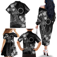 Black Kuki Airani Tapakau Family Matching Off The Shoulder Long Sleeve Dress and Hawaiian Shirt Tribal Anchor Mix Tiare