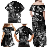 Black Kuki Airani Tapakau Family Matching Off Shoulder Maxi Dress and Hawaiian Shirt Tribal Anchor Mix Tiare