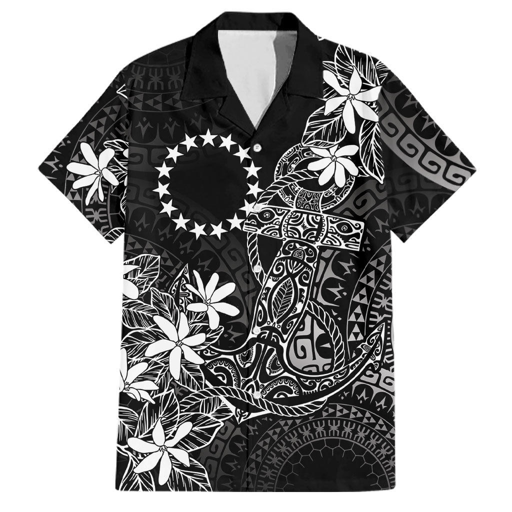 Black Kuki Airani Tapakau Family Matching Off Shoulder Maxi Dress and Hawaiian Shirt Tribal Anchor Mix Tiare