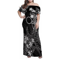 Black Kuki Airani Tapakau Family Matching Off Shoulder Maxi Dress and Hawaiian Shirt Tribal Anchor Mix Tiare