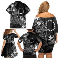 Black Kuki Airani Tapakau Family Matching Off Shoulder Short Dress and Hawaiian Shirt Tribal Anchor Mix Tiare