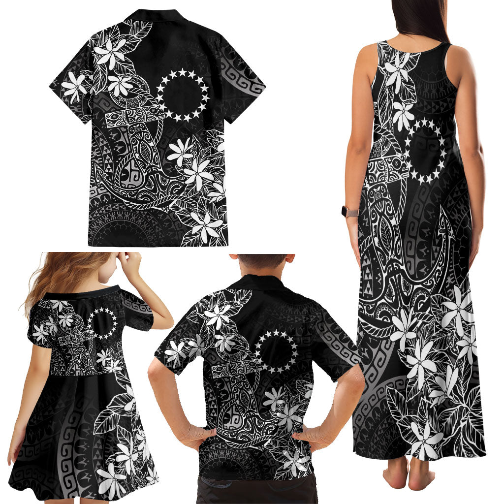 Black Kuki Airani Tapakau Family Matching Tank Maxi Dress and Hawaiian Shirt Tribal Anchor Mix Tiare