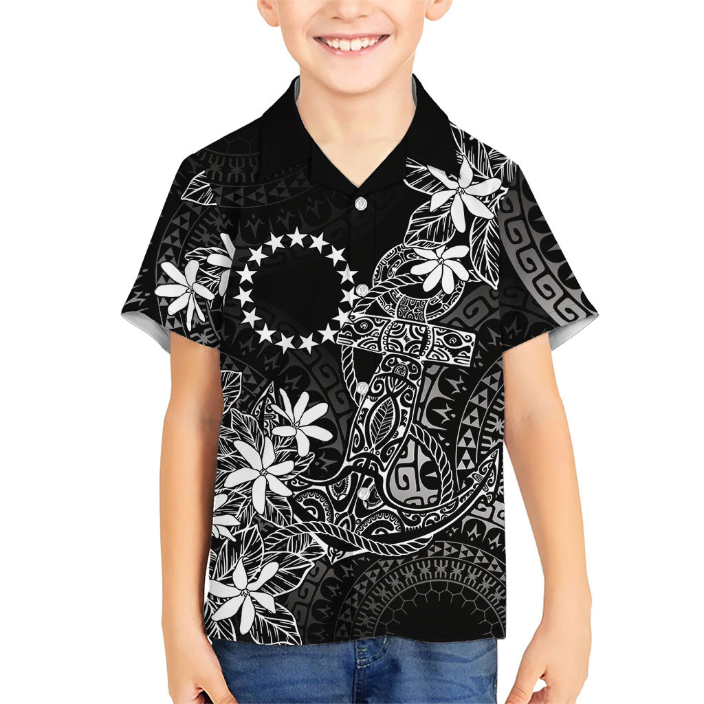 Black Kuki Airani Tapakau Family Matching Tank Maxi Dress and Hawaiian Shirt Tribal Anchor Mix Tiare