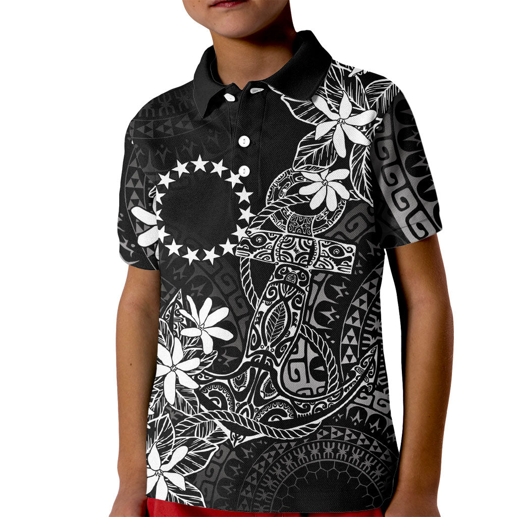 Black Kuki Airani Tapakau Kid Polo Shirt Tribal Anchor Mix Tiare LT7 Kid Black - Polynesian Pride