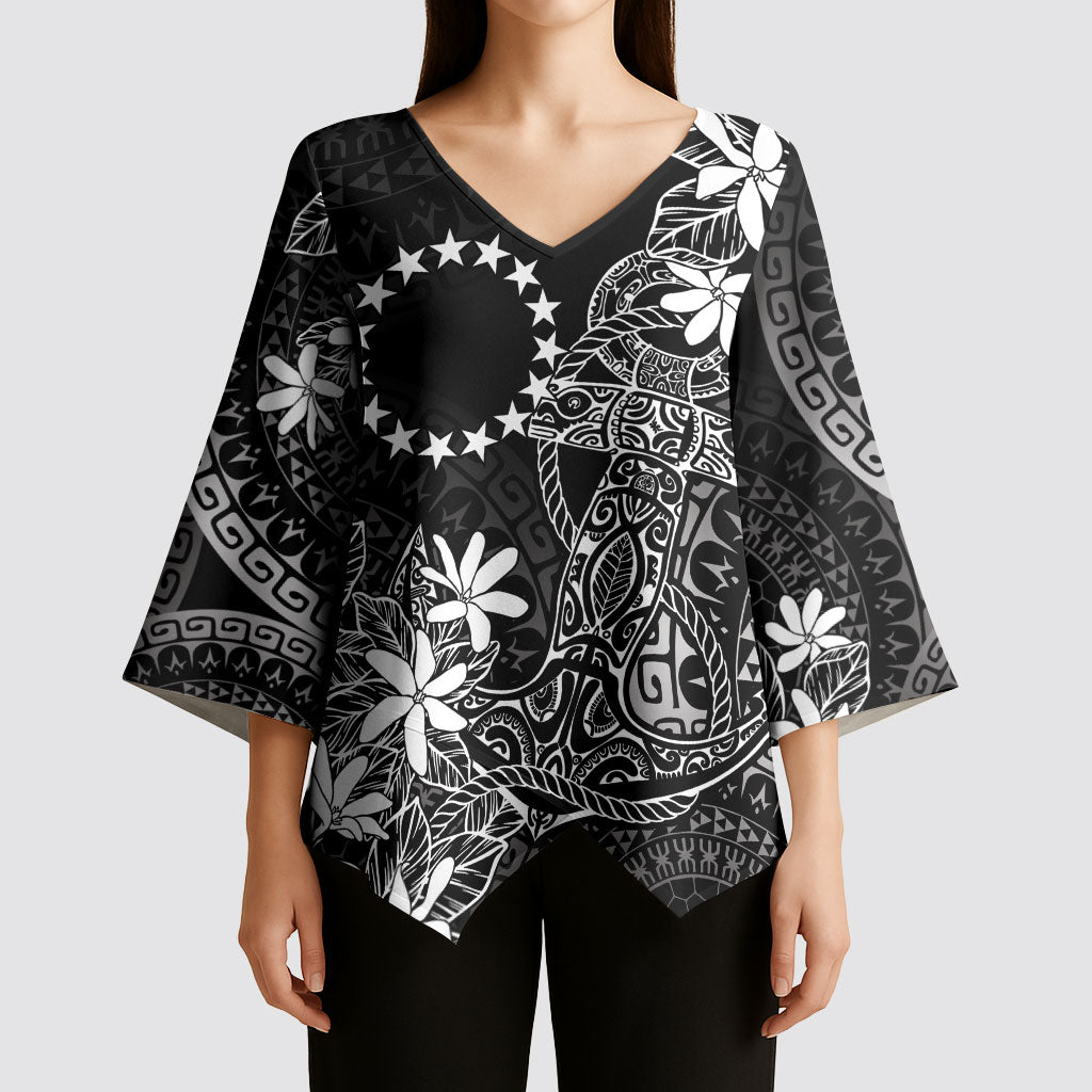 Black Kuki Airani Tapakau Kimono Sleeve Blouse Tribal Anchor Mix Tiare