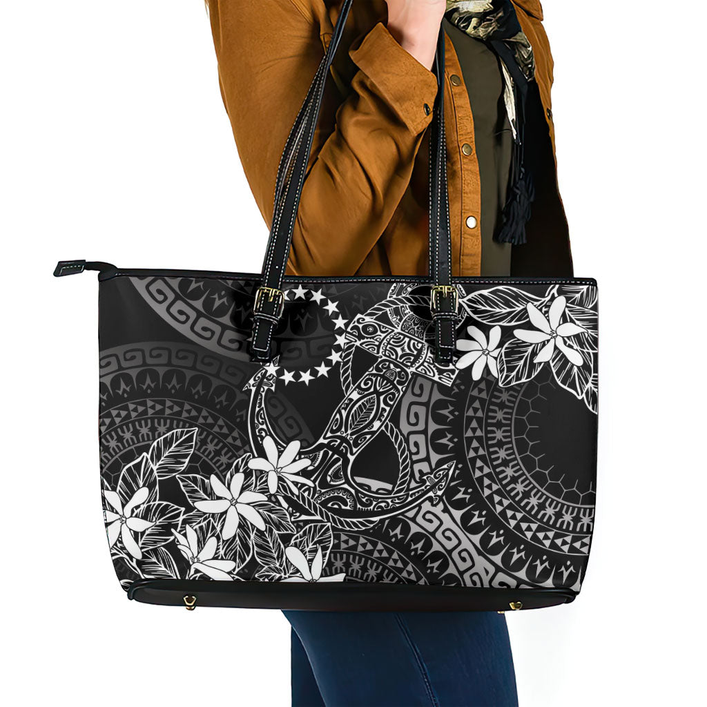 Black Kuki Airani Tapakau Leather Tote Bag Tribal Anchor Mix Tiare