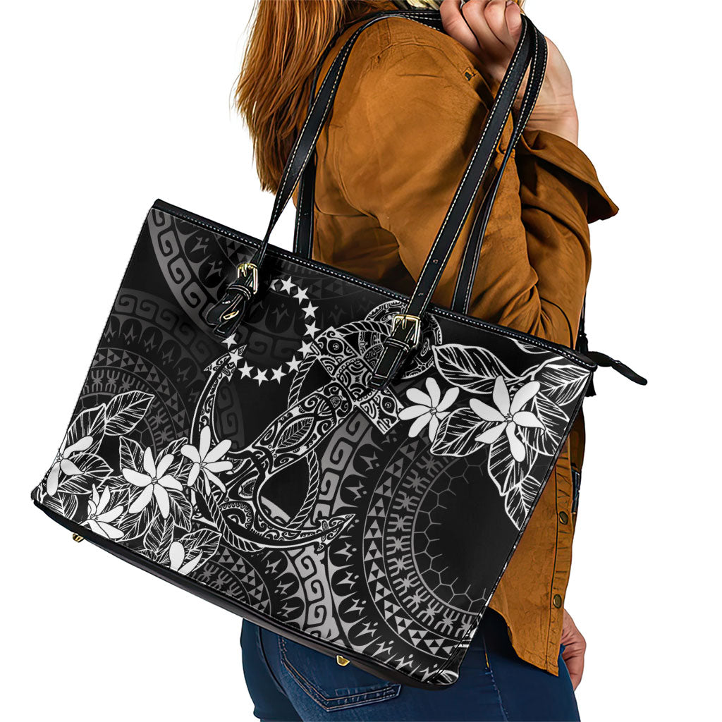 Black Kuki Airani Tapakau Leather Tote Bag Tribal Anchor Mix Tiare