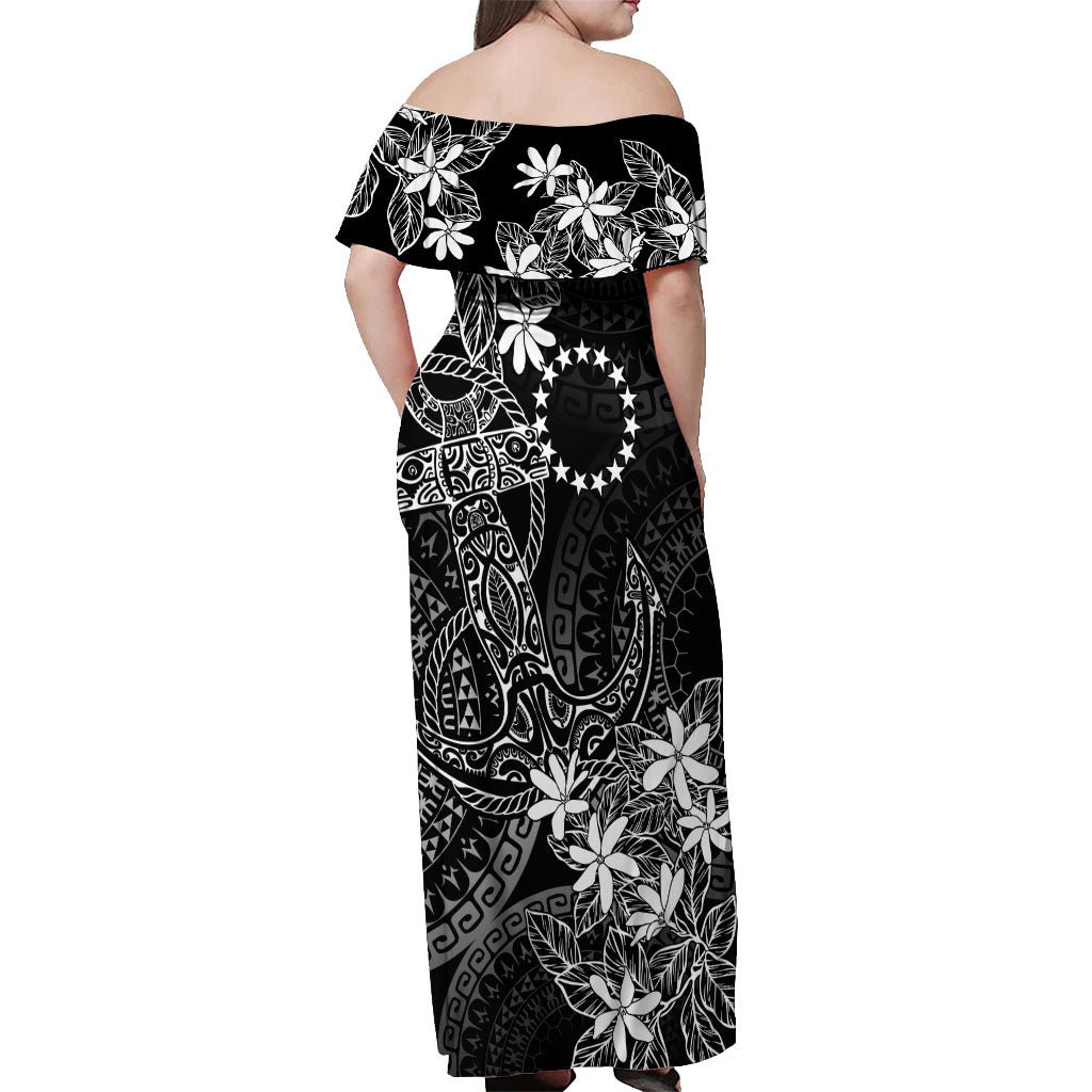 Black Kuki Airani Tapakau Off Shoulder Maxi Dress Tribal Anchor Mix Tiare