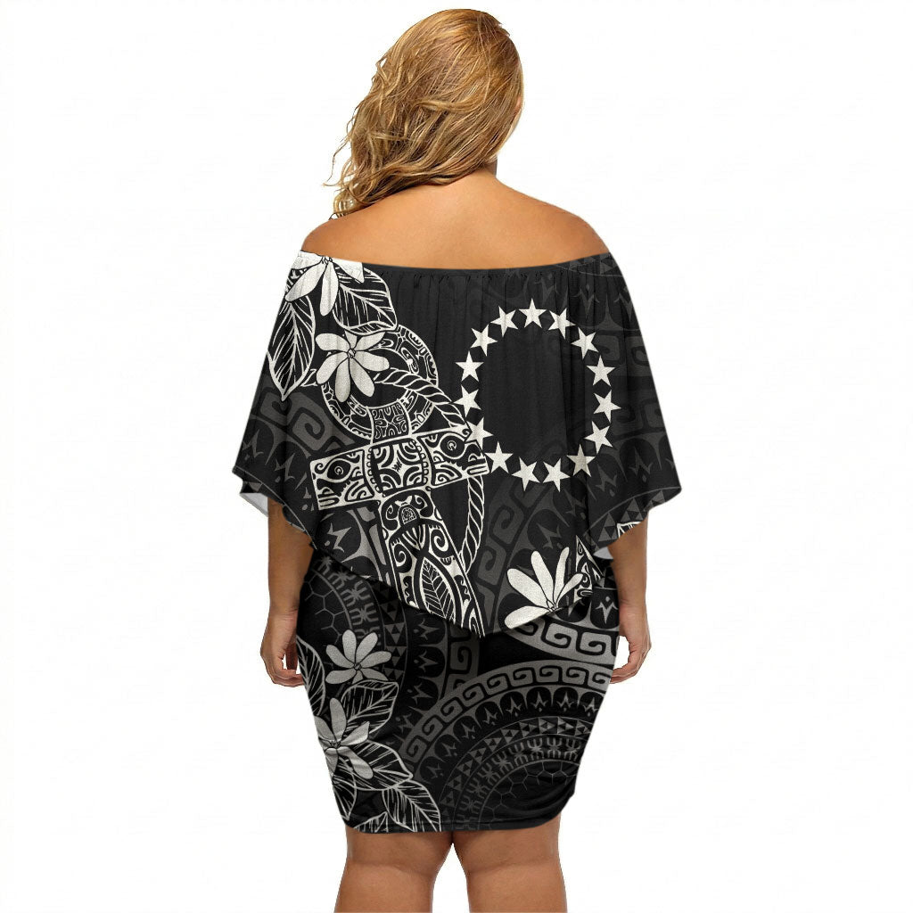 Black Kuki Airani Tapakau Off Shoulder Short Dress Tribal Anchor Mix Tiare LT7 - Polynesian Pride