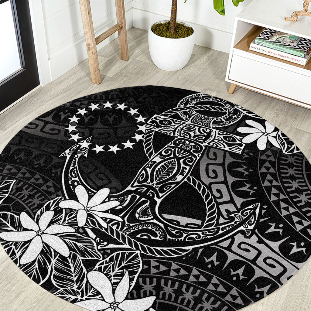 Black Kuki Airani Tapakau Round Carpet Tribal Anchor Mix Tiare