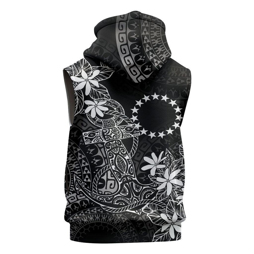 Black Kuki Airani Tapakau Sleeveless Hoodie Tribal Anchor Mix Tiare