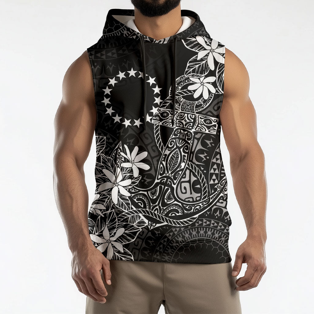 Black Kuki Airani Tapakau Sleeveless Hoodie Tribal Anchor Mix Tiare